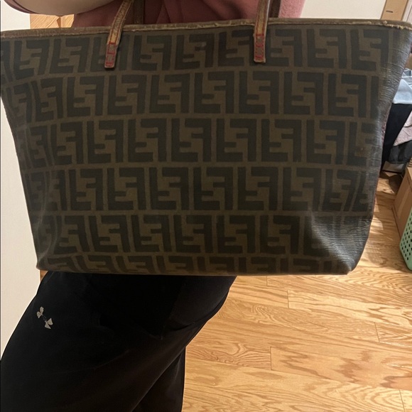 Authentic Fendi Brown/Black Zucca Logo Canvas Tote - Picture 14 of 16